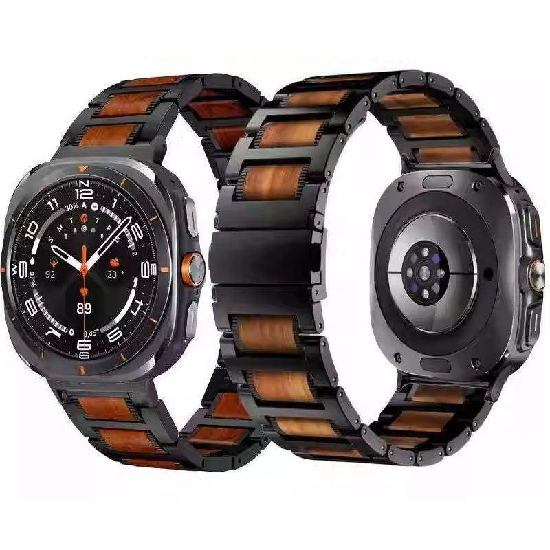 Banda de reloj de madera de sándalo rojo natural y metal para Samsung Watch Ultra