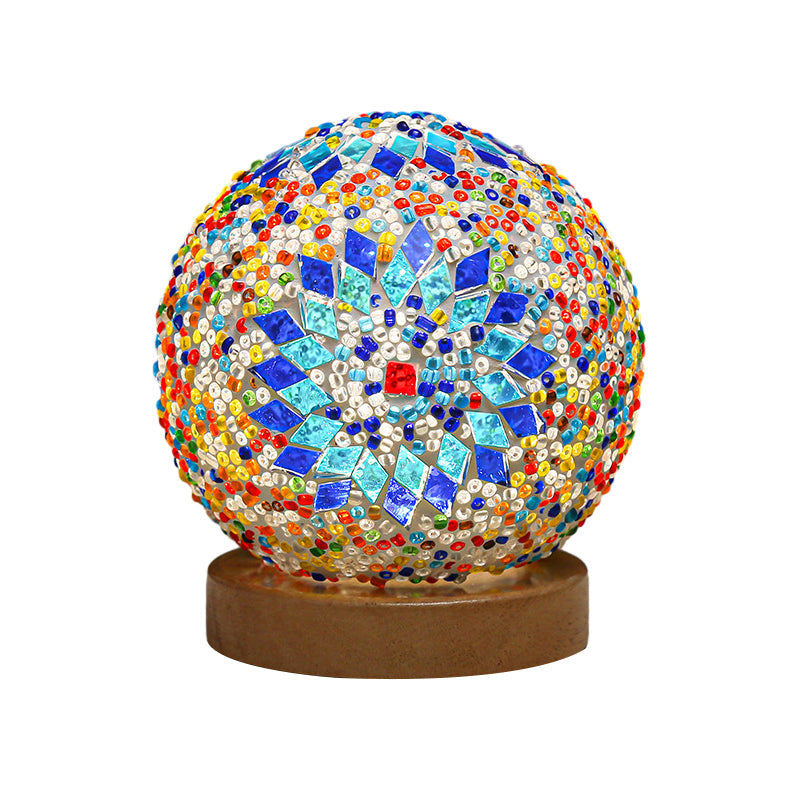 GloedNest – Dimmbare Boho-Barock-LED-Tischlampe aus sphärischem Glas mit Mosaikbeleuchtung, 9,9 cm