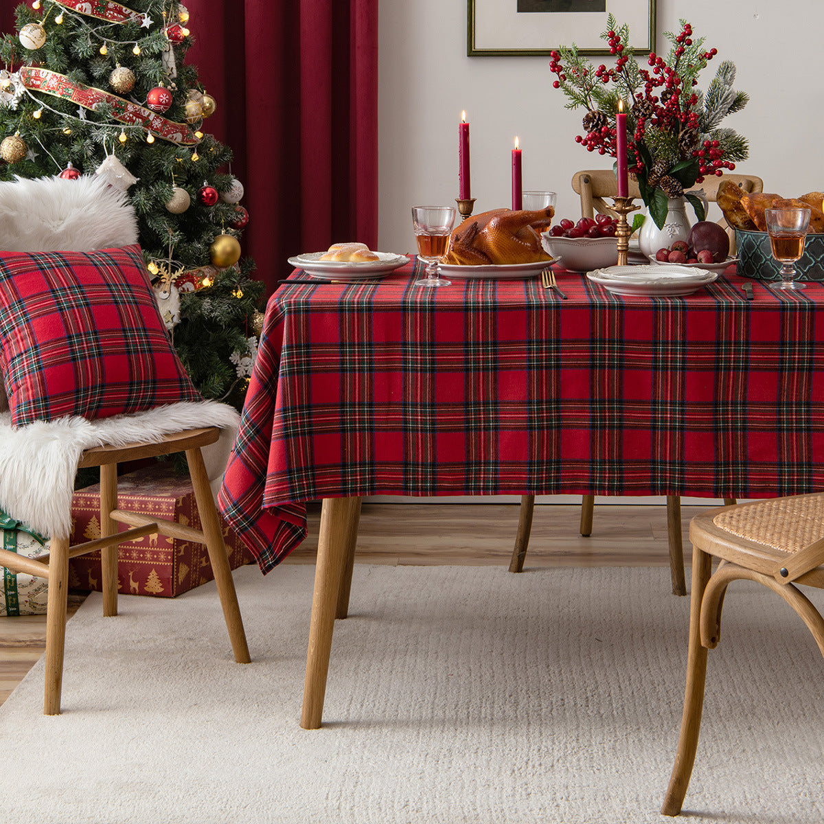 Julefest Tradisjonell skotsk Tartan Squares duk