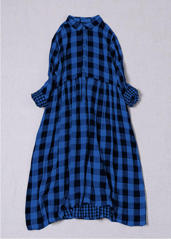 Bohème noir blanc Plaid col claudine poches bouton automne Patchwork robes