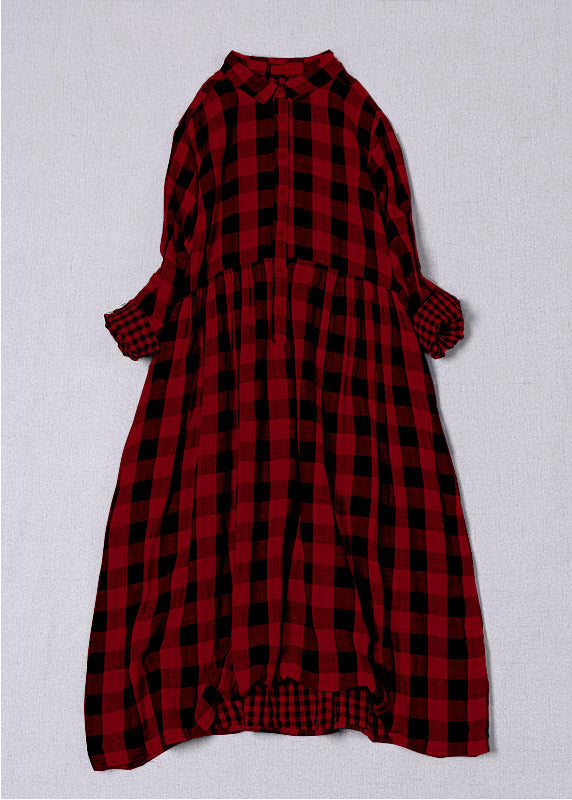 Bohème noir blanc Plaid col claudine poches bouton automne Patchwork robes