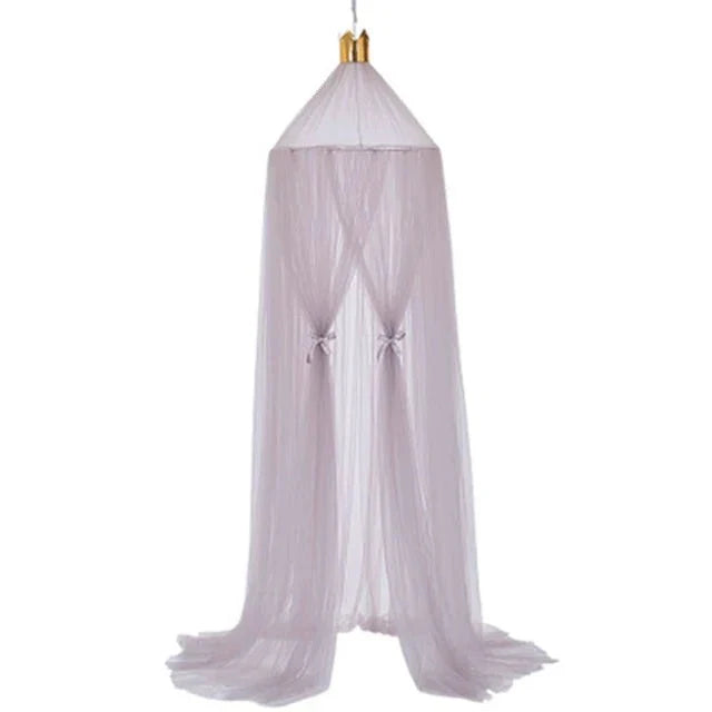 Kids Tulle Bed Canopy with Star Decoration - White, Beige, Pink, Grey, Blue & Purple