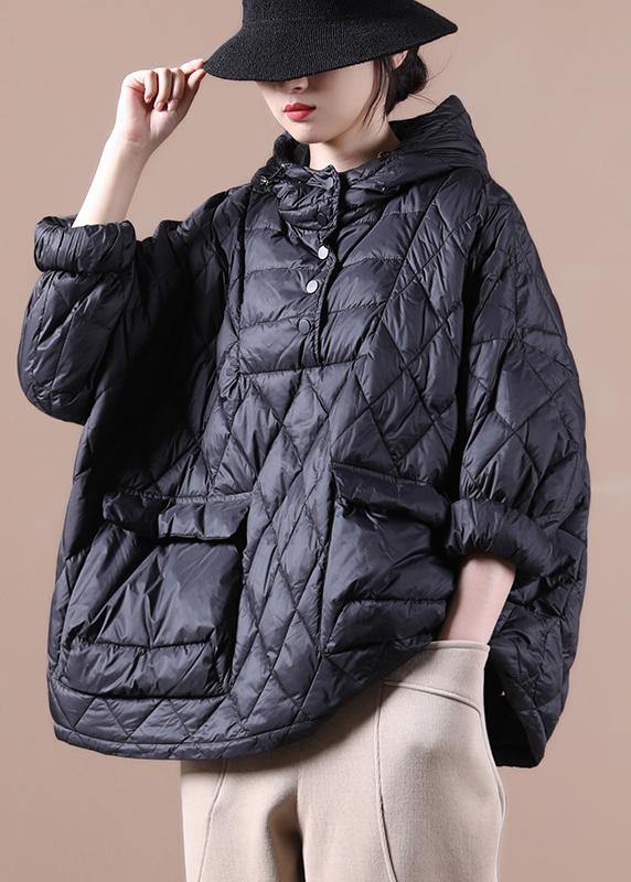 2024 Loose Fitting Winter Puffer Jacket Hooded Black Down Coat