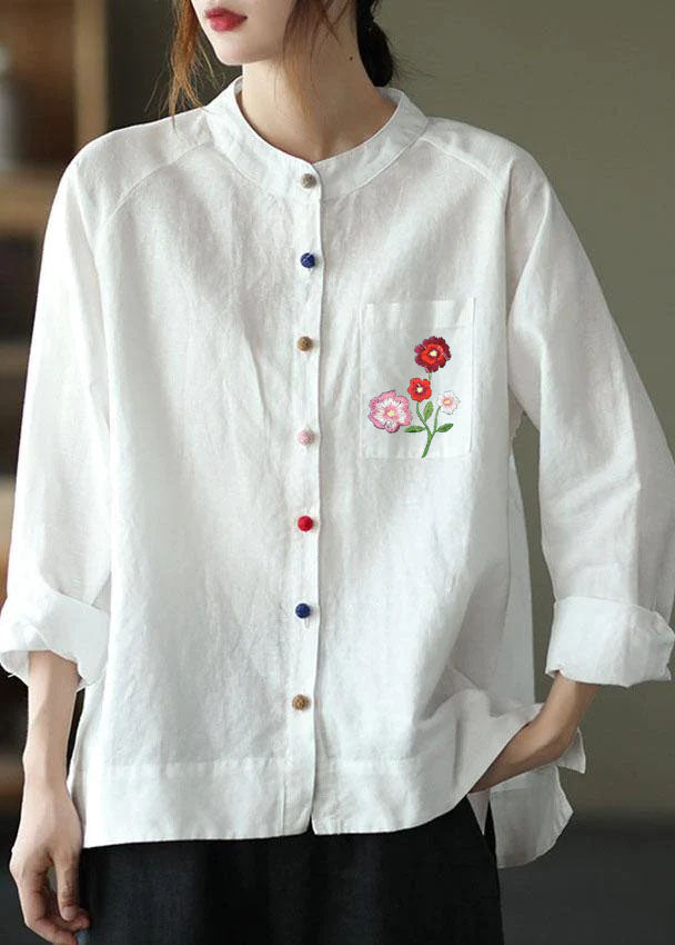 Moderne witte losse patchworkzakken herfstblousetop met lange mouwen