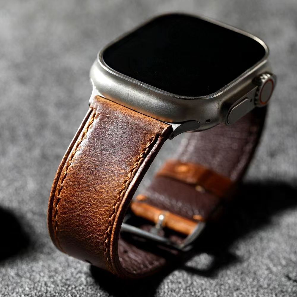 Walnut Brown Leather Band For Apple Watch