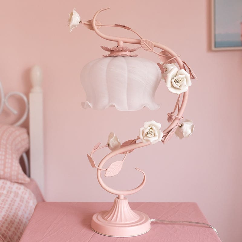 FloraLux - Lampe de table de style pastoral avec rose en céramique