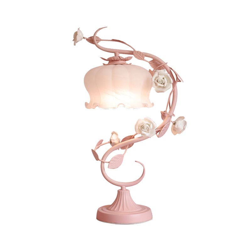 FloraLux - Pastoral stil bordslampa med keramisk ros