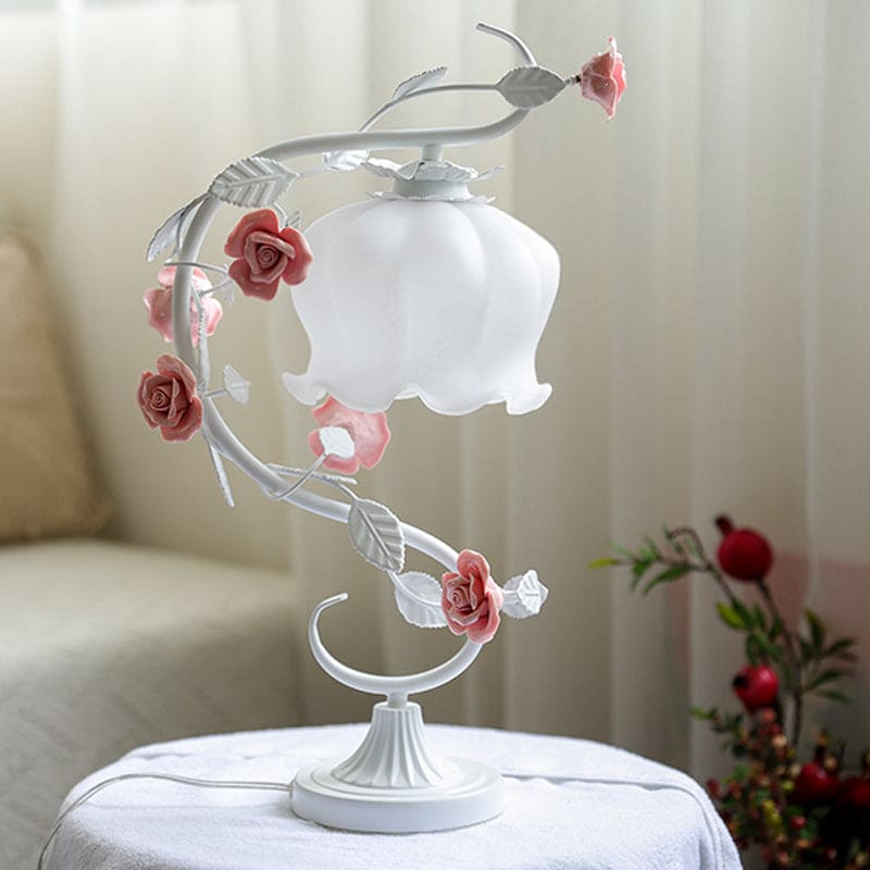 FloraLux - Pastoral Style Table Lamp with Ceramic Rose