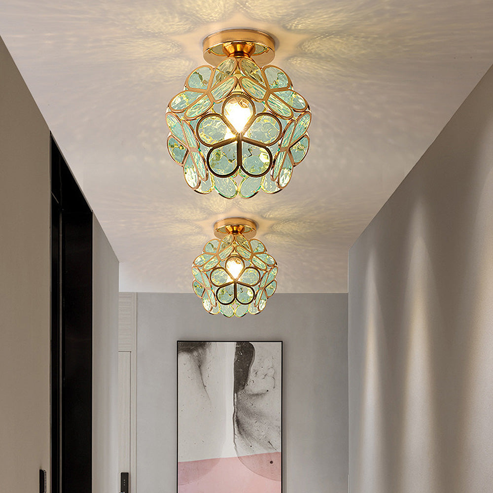 Éclairage de plafond de couloir en verre de style fleurs design