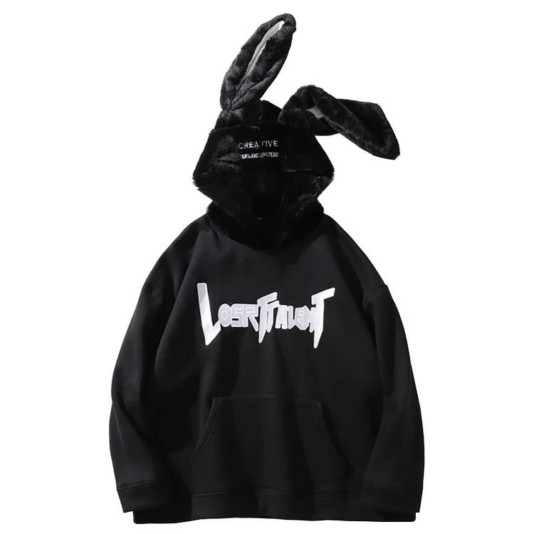 Sweat à capuche avec oreilles de lapin, lettre, petite amie, petit ami