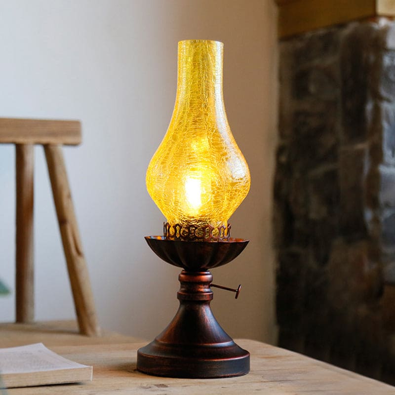 GlowThijs – Retro-Tischlampe mit Kerosin-Craykle-Glasschirm