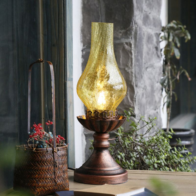 GlowThijs - Retro Kerosene Craykle Glass Shade Bordlampe