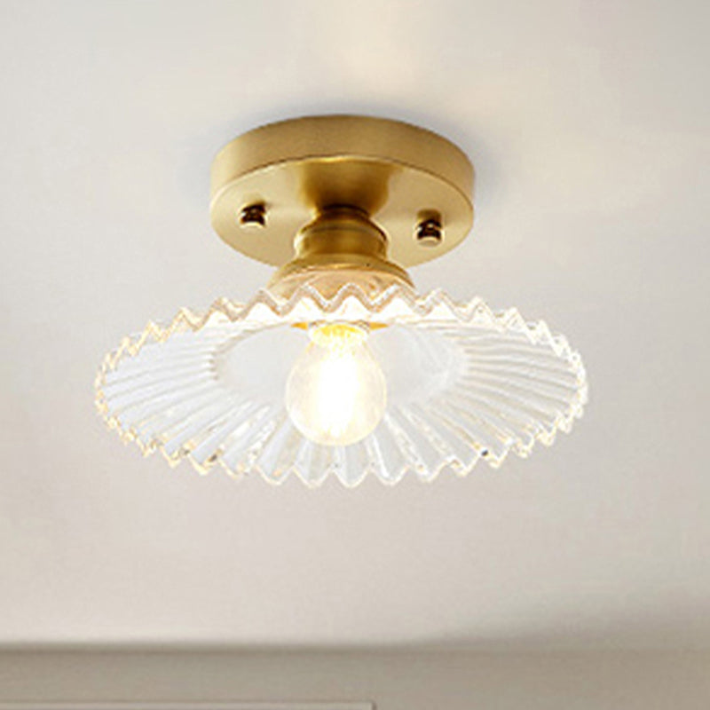 Industriel semi-flush loftslampe med grøn rillet glasskærm