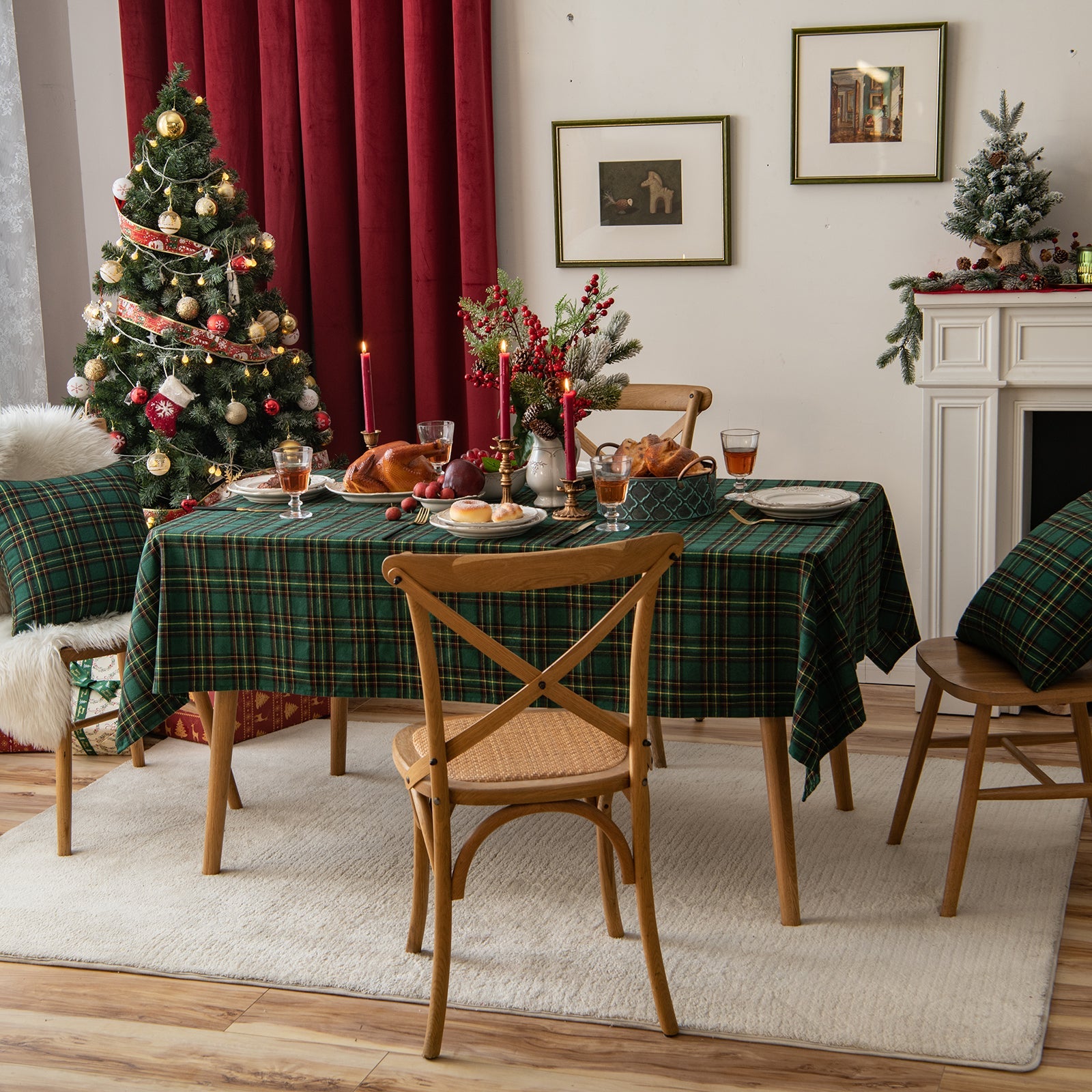 Julefest Tradisjonell skotsk Tartan Squares duk