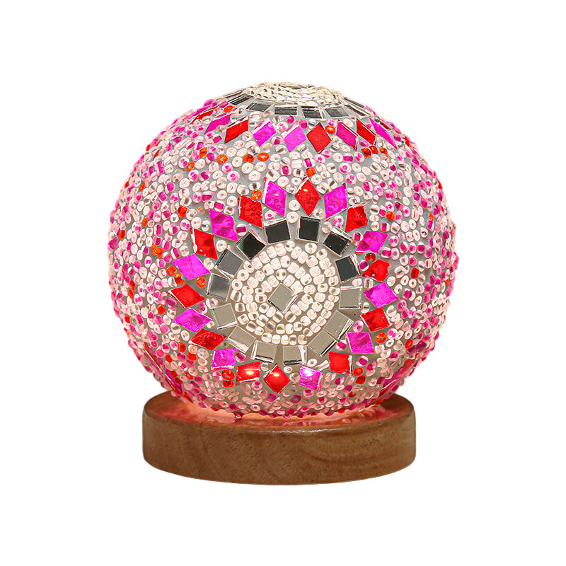 GloedNest – Dimmbare Boho-Barock-LED-Tischlampe aus sphärischem Glas mit Mosaikbeleuchtung, 9,9 cm