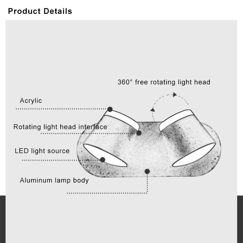 Applique murale LED à écran cylindrique rotatif nordique 1/2/3 flammes