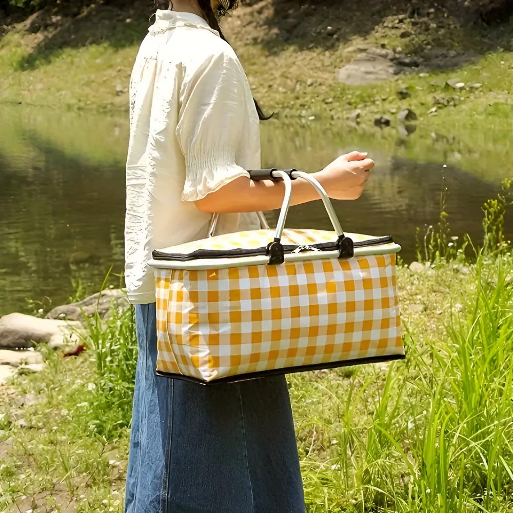 Cesta de picnic plegable a cuadros