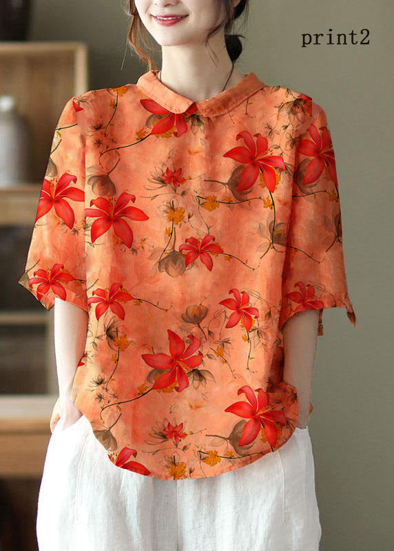 Camisa de media manga de ramio con estampado naranja DIY Verano