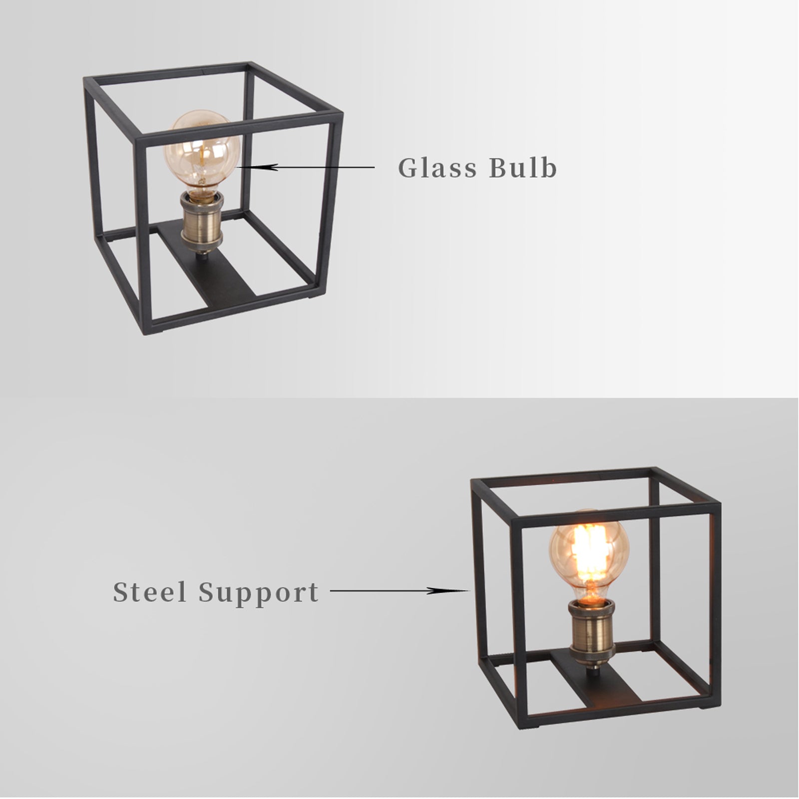 Black Modern Table Lamp with Iron Frame Square Shade