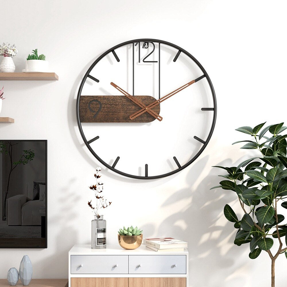 Horloge murale en acier et noyer