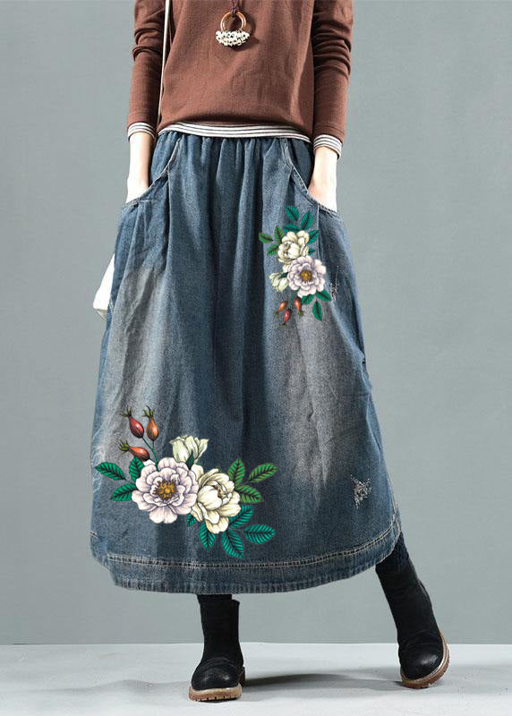 Blauwe zakken Retro patchwork zomerrokken denim