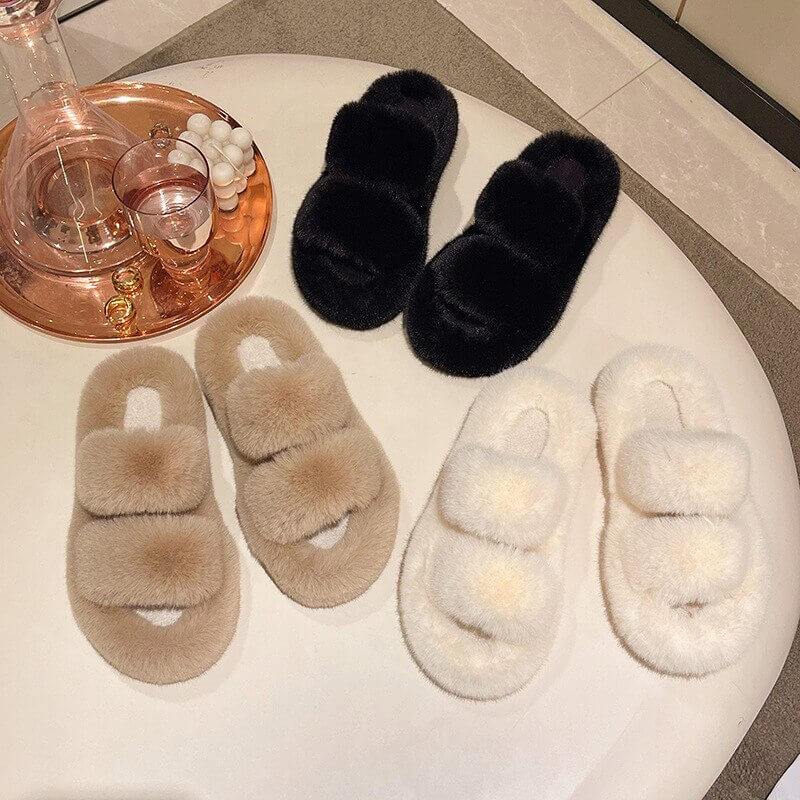 Ella Faux Fur Dame Slides Sandaler