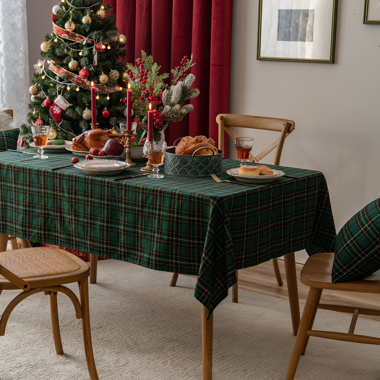 Julefest Tradisjonell skotsk Tartan Squares duk