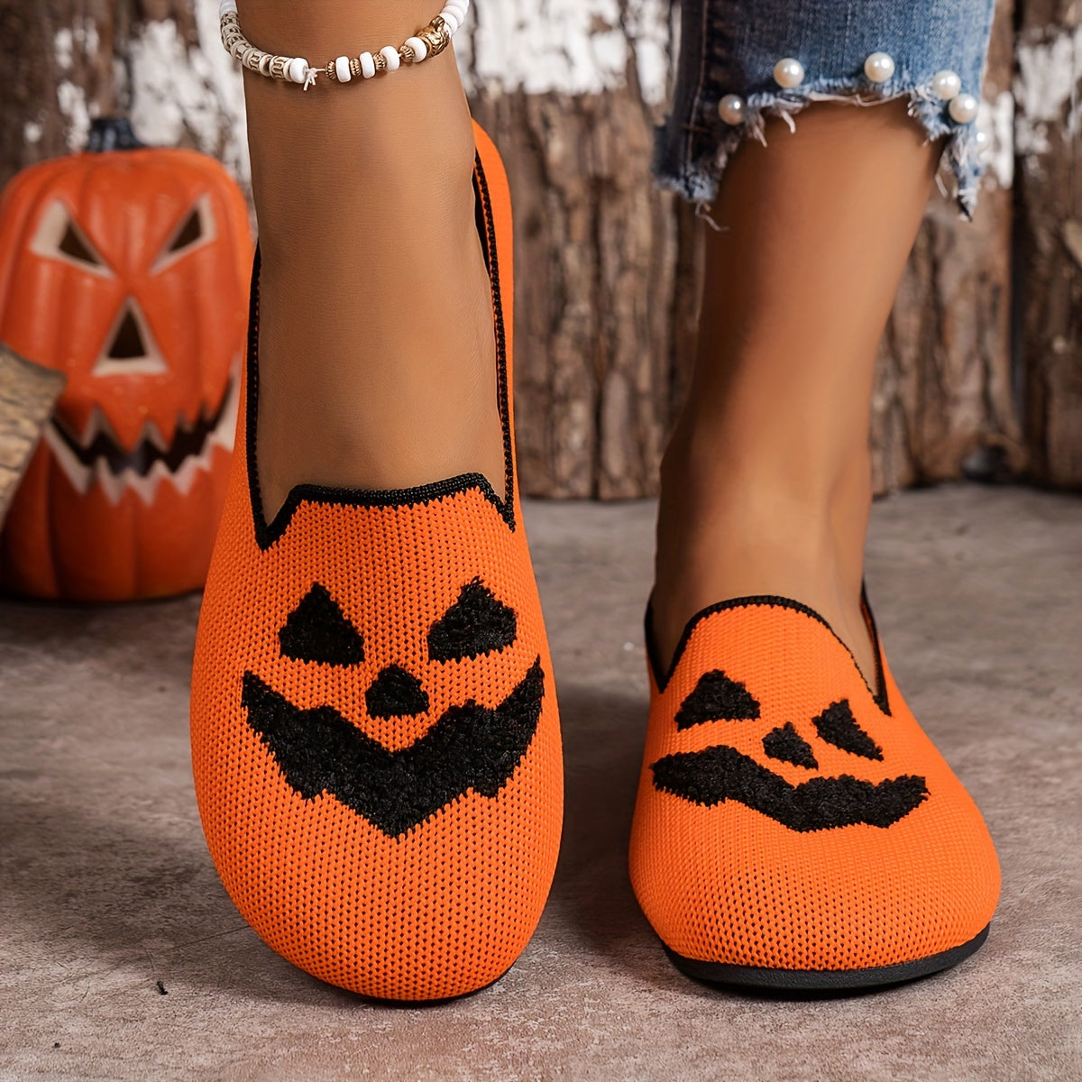 Halloween Pumpkin Print Slippers - Bella