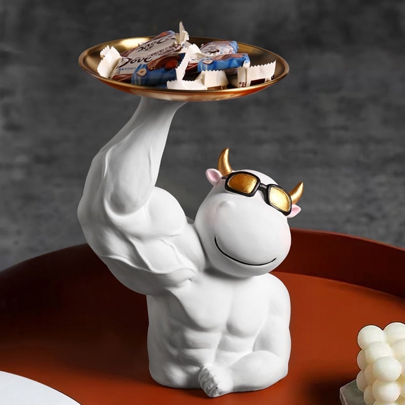 Muscular Cow Golden Tray