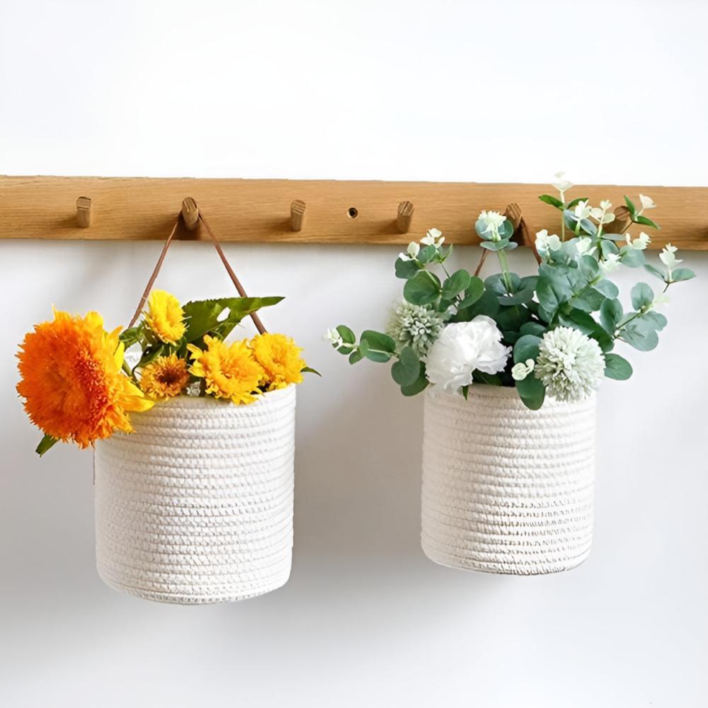 Woven Cotton Rope Hanging Basket | 2pc Set