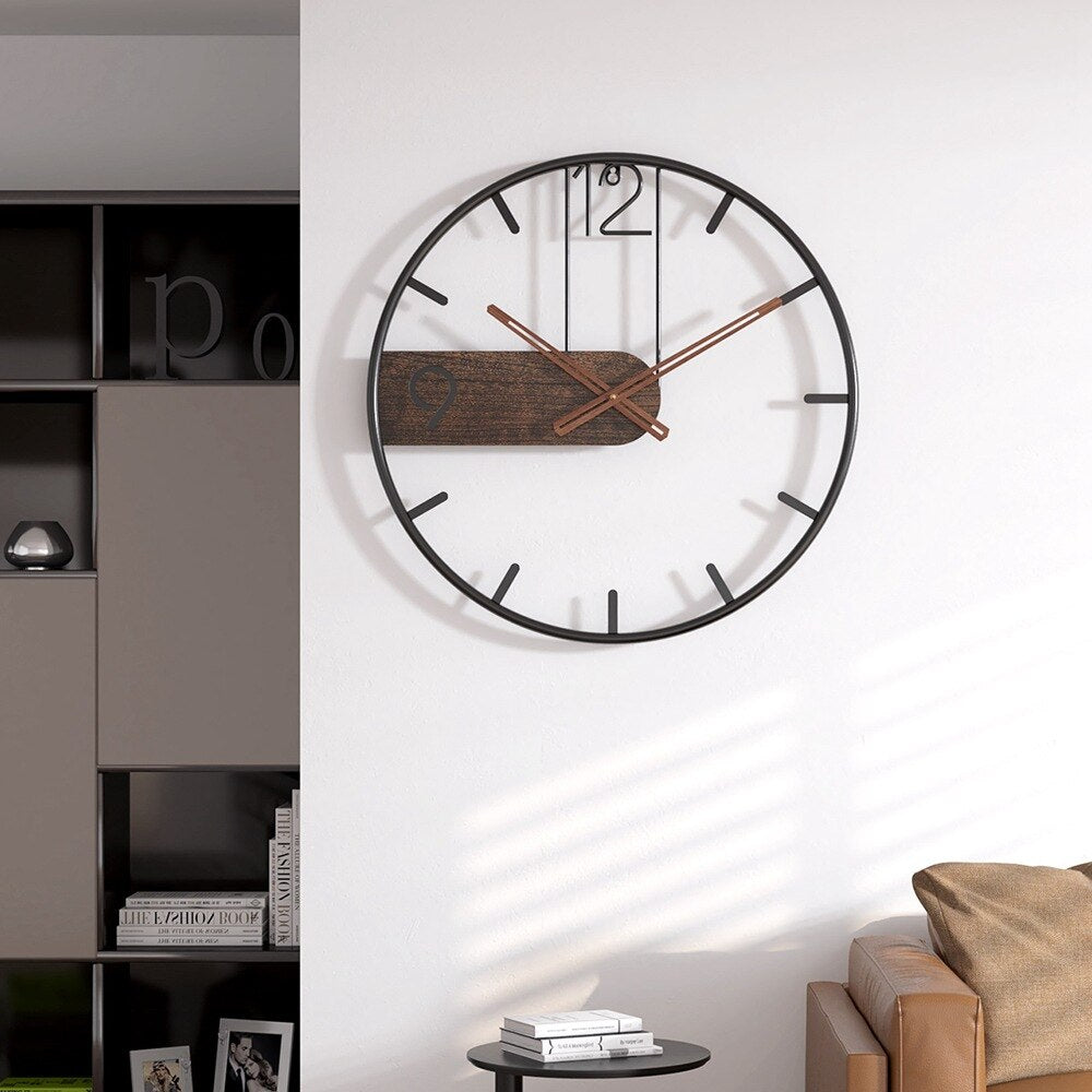 Reloj de pared de acero y nogal