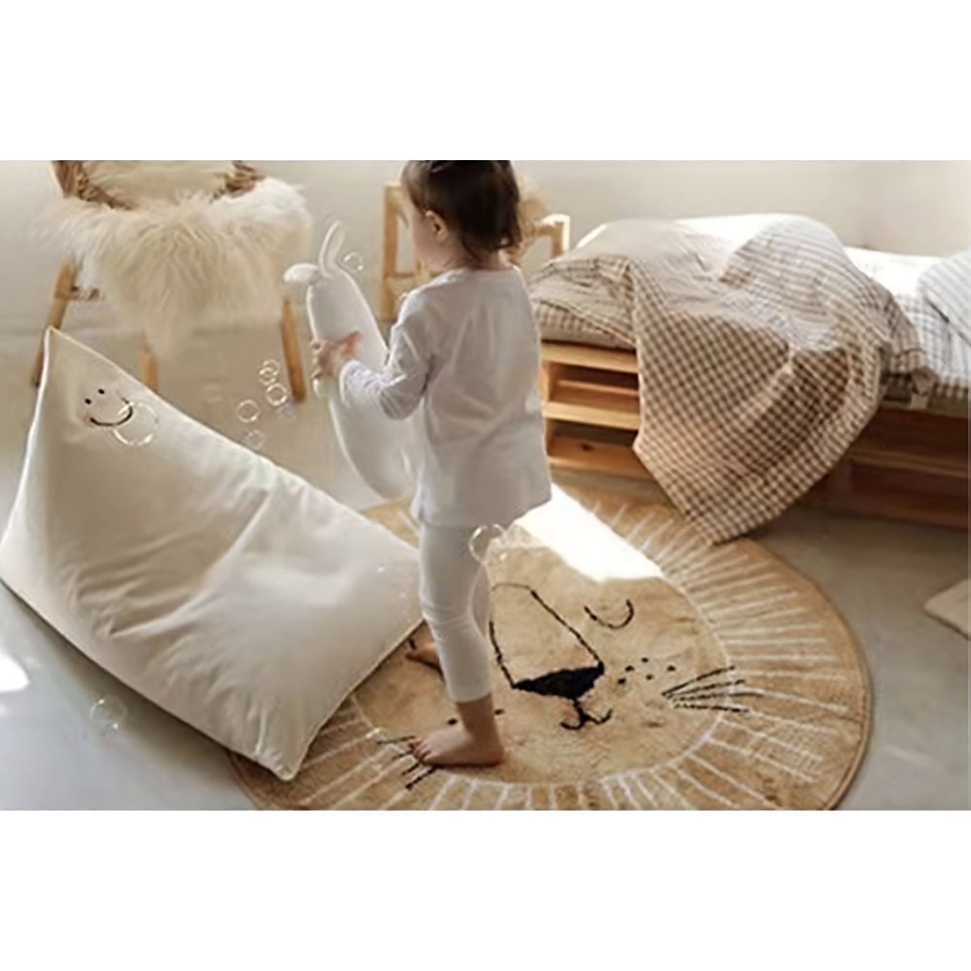 Tapis de chambre d'enfant style nordique boho avec lion