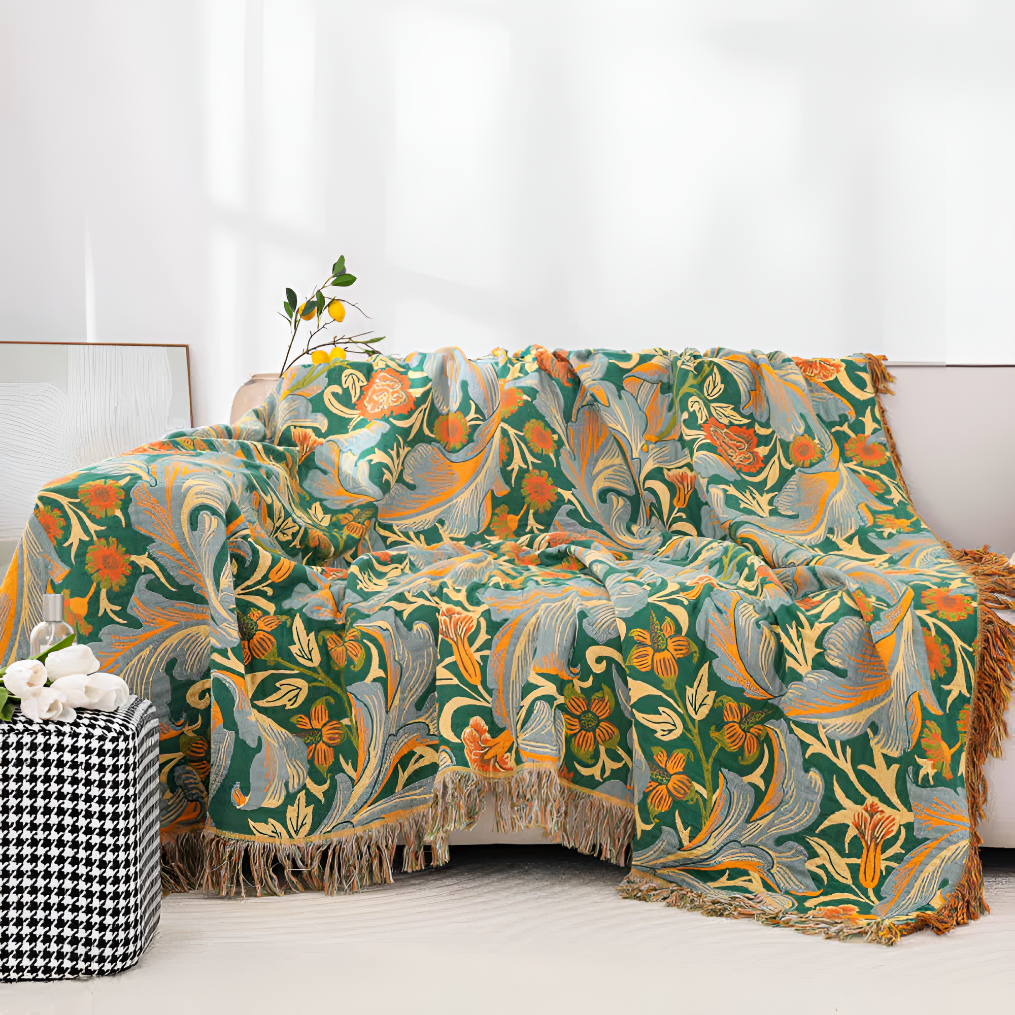 Vintage Floral Tapestry Throw Blanket