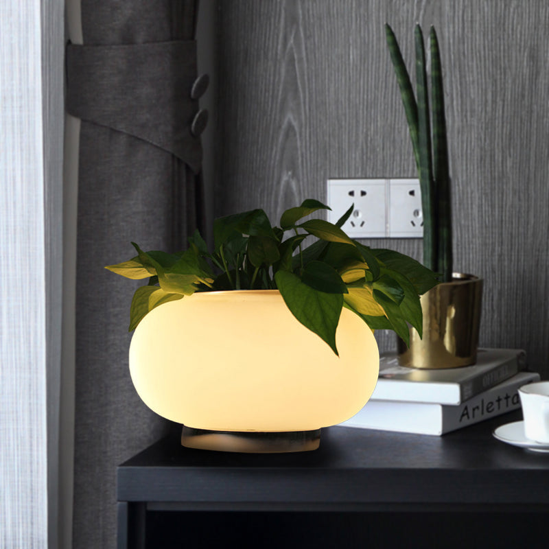 White Glass Oval Table Light Industrial LED Living Room Nightstand Lamp with Plant Decoration