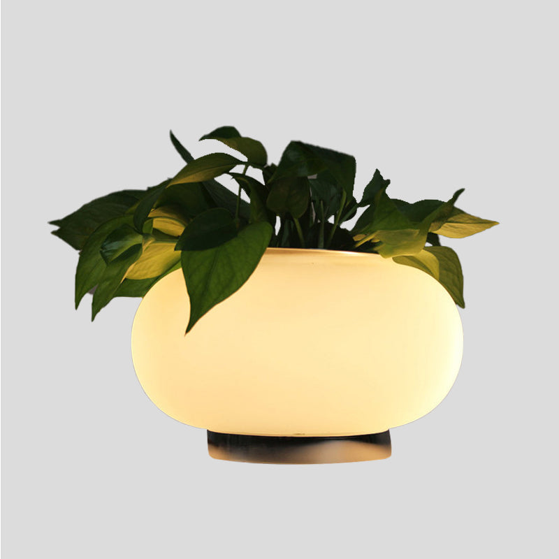 White Glass Oval Table Light Industrial LED Living Room Nightstand Lamp with Plant Decoration