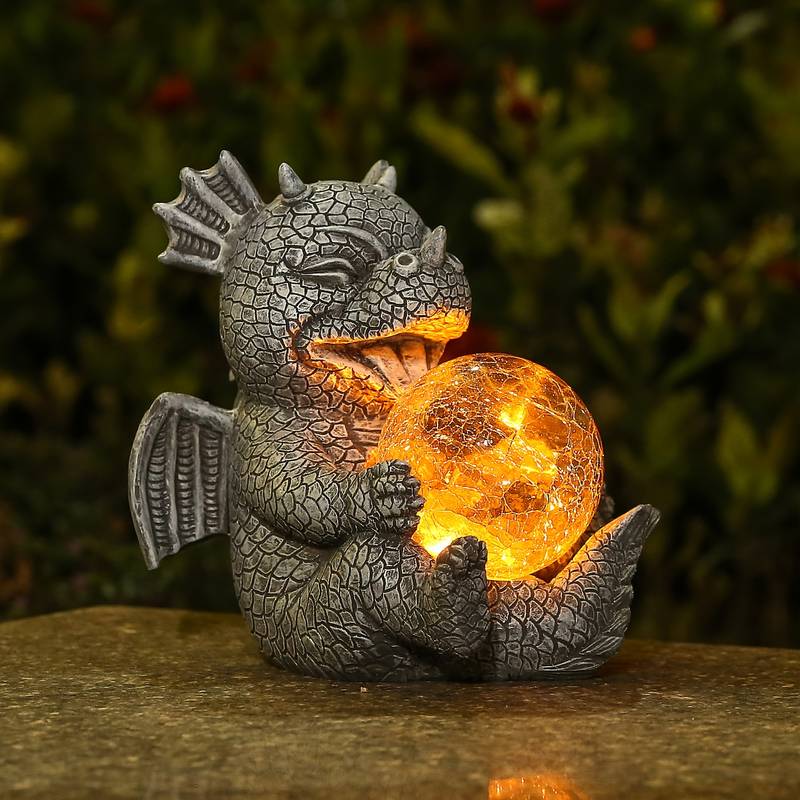 Trädgårdsstaty - Draconis - Solar Lighting - Resin Dragon Staty lampa