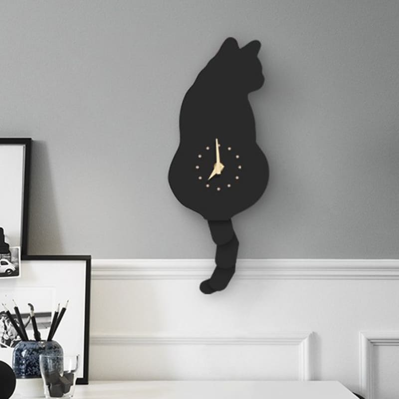 Reloj de pared con cola de gato meneo estilo nórdico