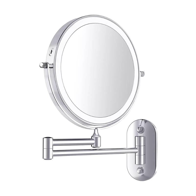 Espejo de tocador de baño y maquillaje con aumento LED recargable plateado cromado