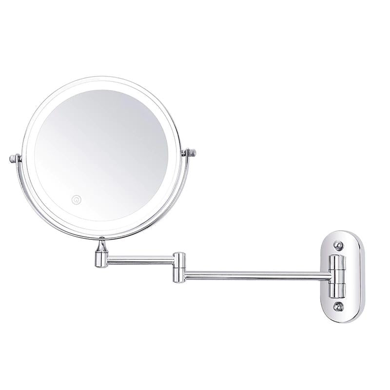 Espejo de tocador de baño y maquillaje con aumento LED recargable plateado cromado