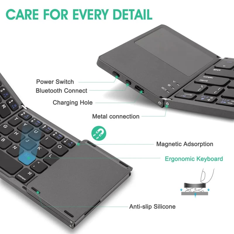 Sammenfoldeligt Bluetooth-tastatur med touchpad