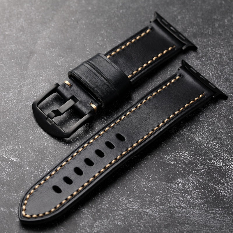 Black Stitched Leather Strap