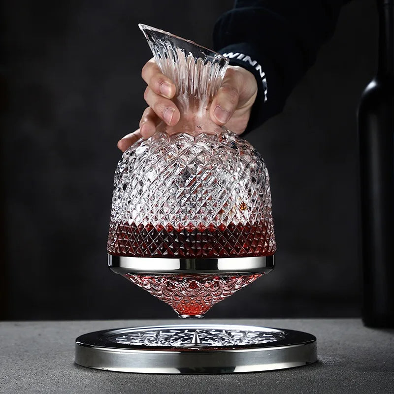 Decantador de vino de cristal giratorio de 360°