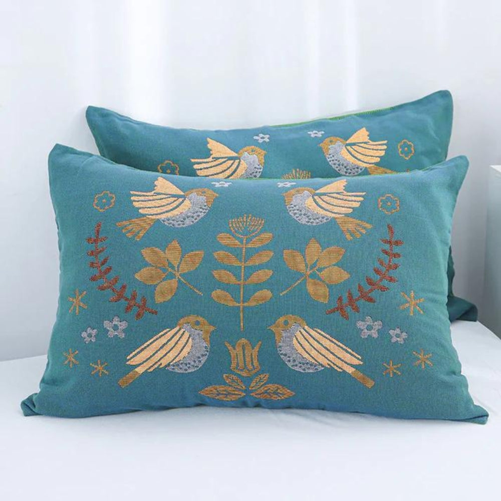 Boho Blomst Fugl Bomull Gas Pillowcases (2stk)