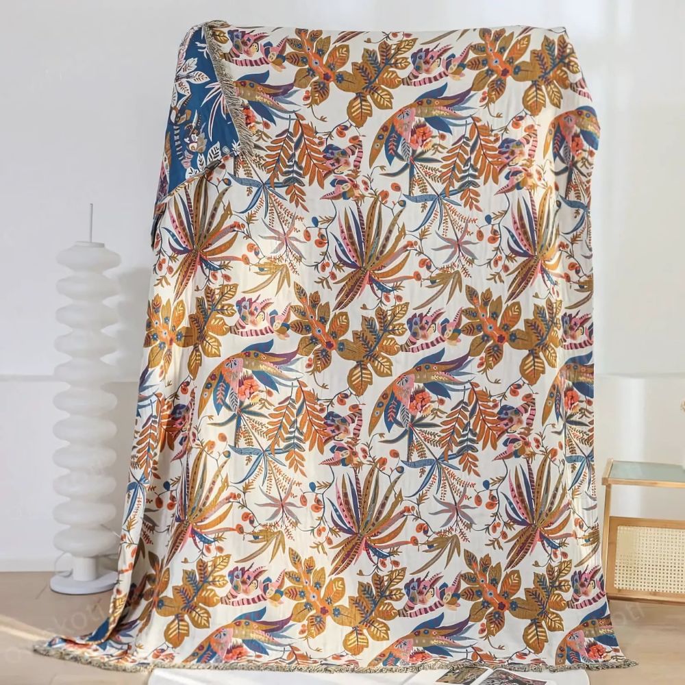 Vintage Floral Leaf Cotton Blanket