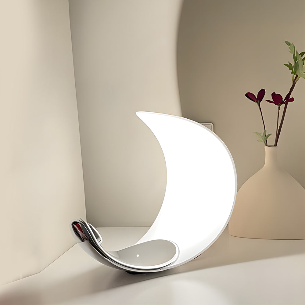 LumiMoon - D76 Curved Moon Shape Aluminum LED Table Lamp with Touch Dimmer