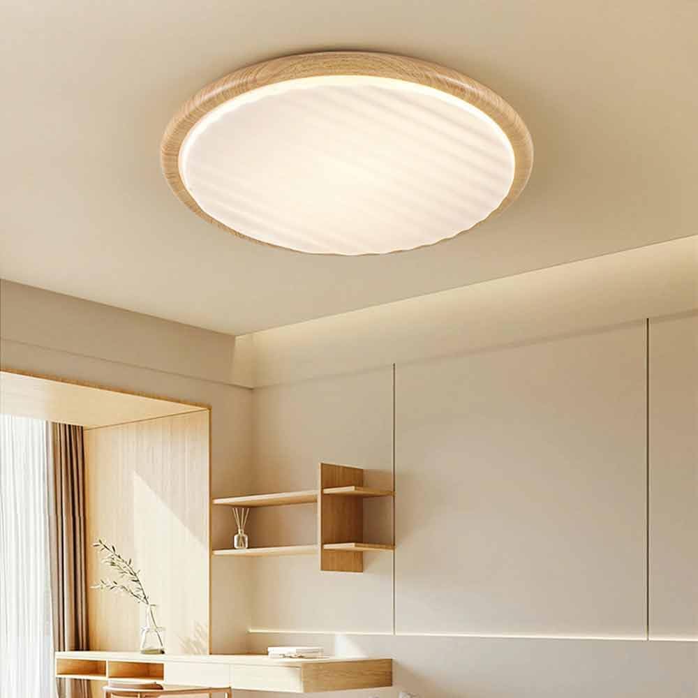 Lampada da soffitto a LED rotonda in legno per camera da letto