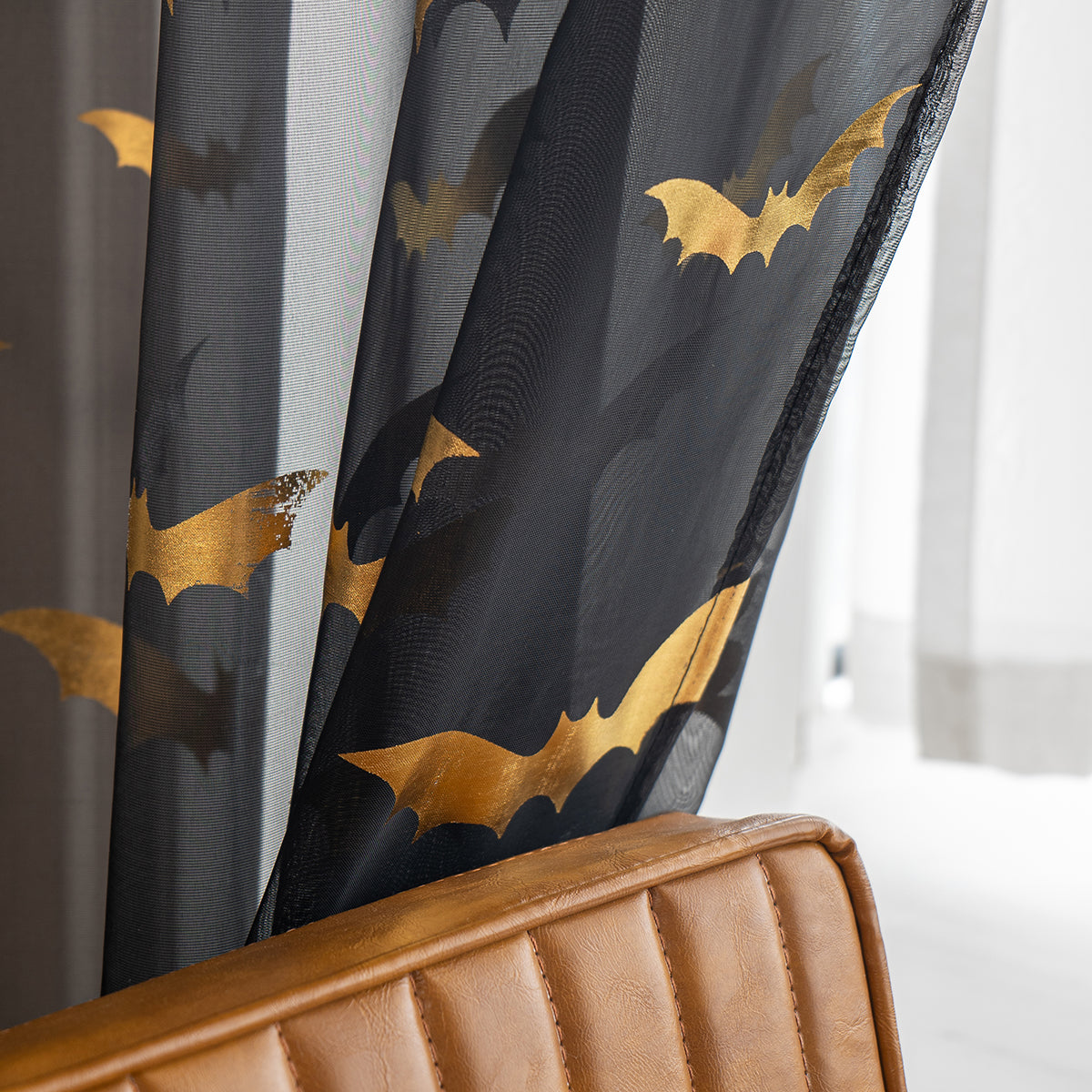 BatShade - Rideaux transparents en polyester à motif chauve-souris