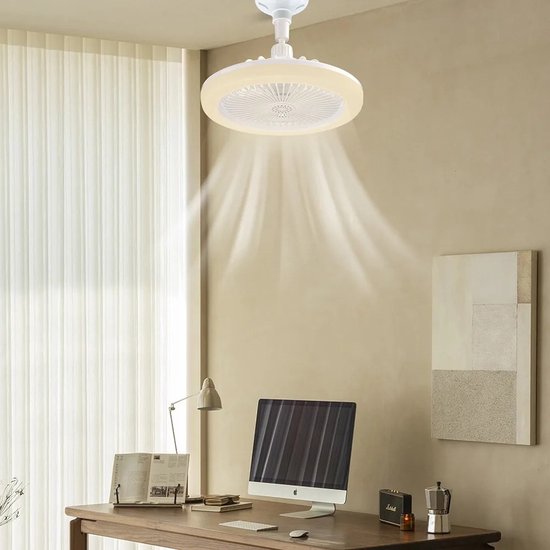 Ventilateur de plafond avec lumière, à visser dans n'importe quelle douille de lampe, avec télécommande