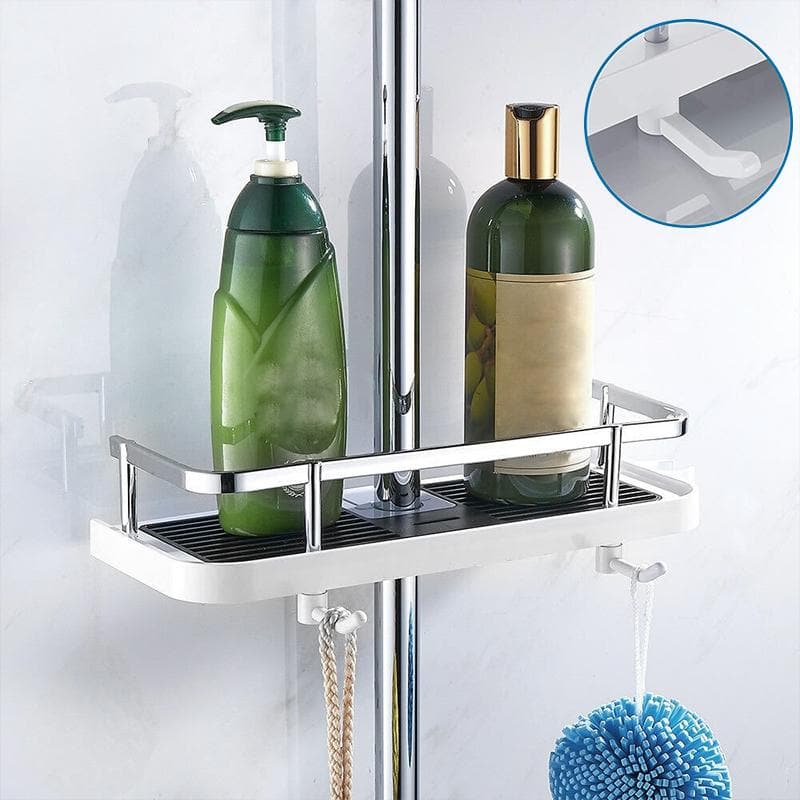 Storage holder for shower rod in bathroom