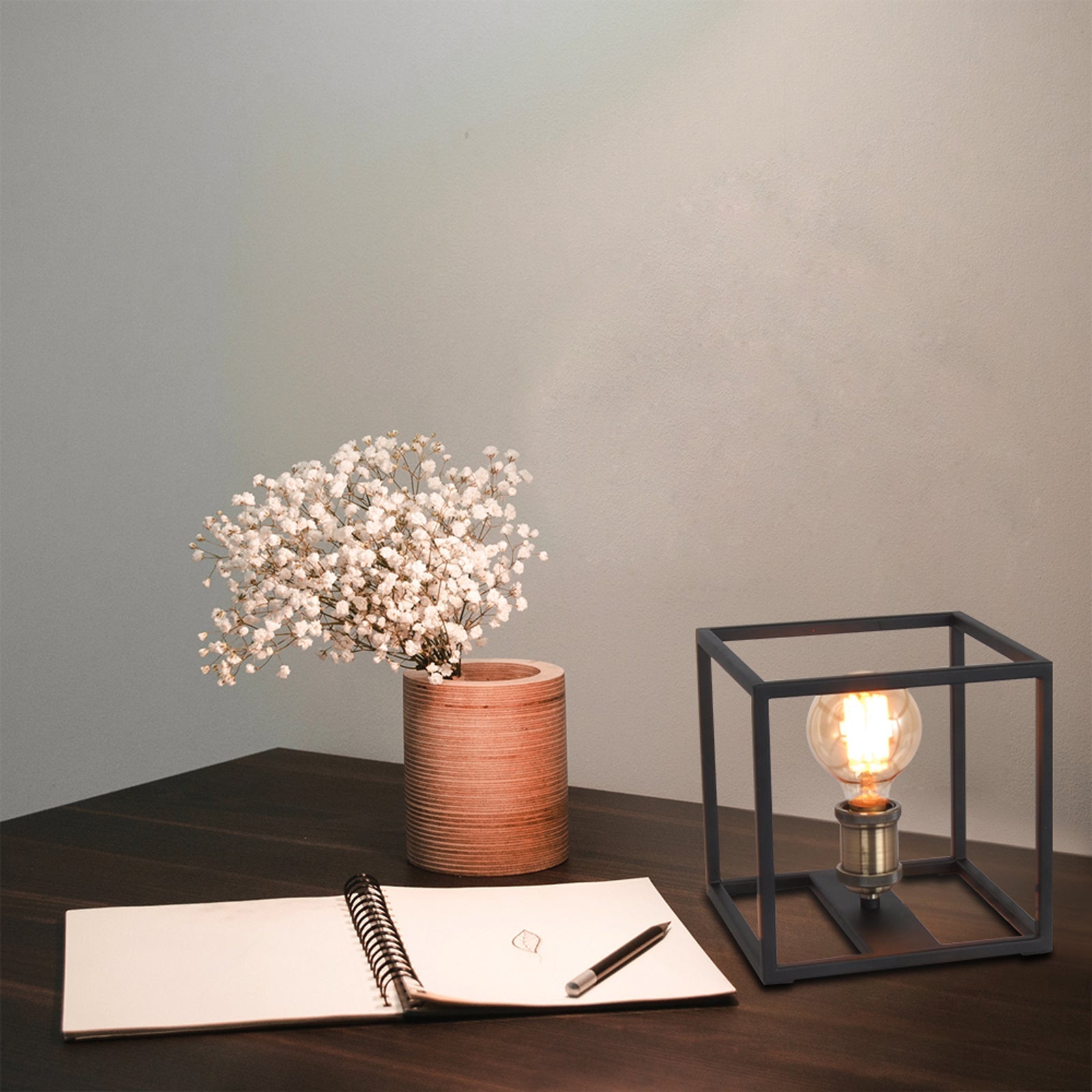 Black Modern Table Lamp with Iron Frame Square Shade